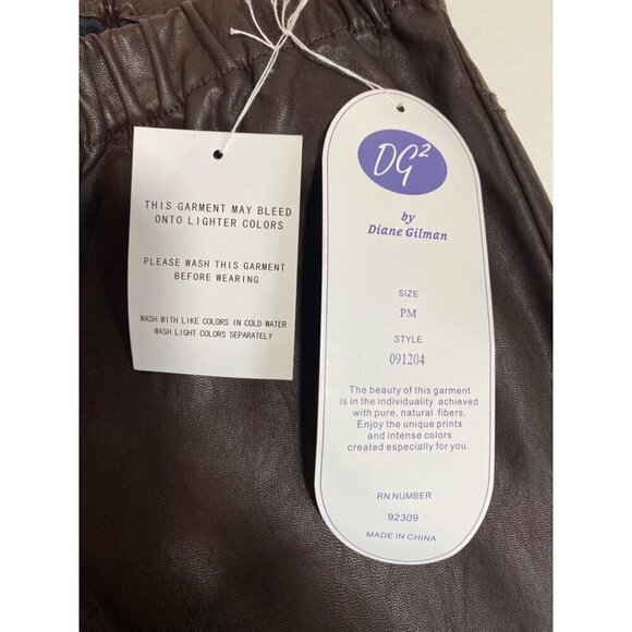 DG2 by Diane Gilman Brown Faux Leather Pants Elastic Waist Women's PM NWT - Picture 5 of 11
